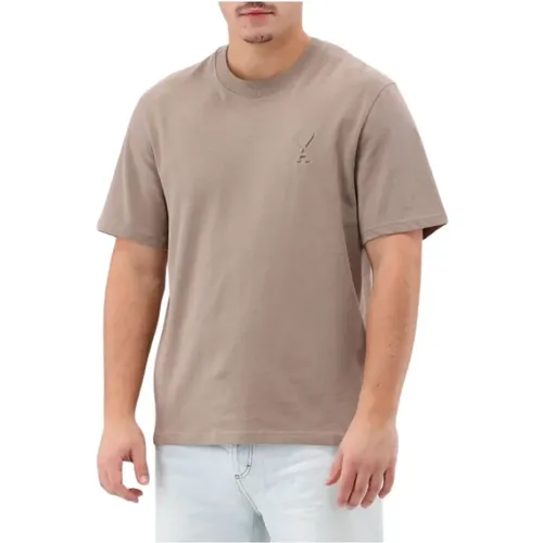 Braunes geprägtes T-Shirt , Herren, Größe: XS - Ami Paris - Modalova