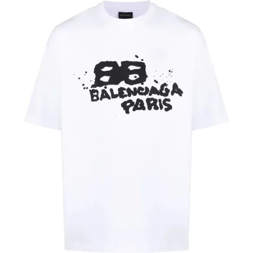 Hand Drawn BB Icon T-Shirt Medium Fit Vintage Jersey Black , male, Sizes: S - Balenciaga - Modalova