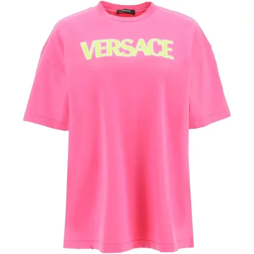 Rosa Baumwoll-Logo-Top für Frauen , Damen, Größe: 2XS - Versace - Modalova