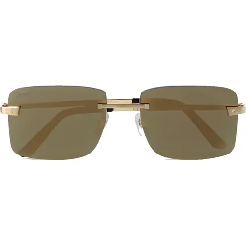 Stilvolle quadratische Sonnenbrille mit goldenem Blitz - Cartier - Modalova