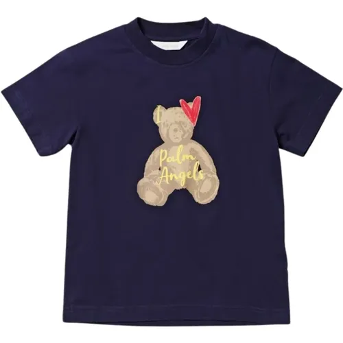 Blaues Teddy-Herz-Print T-Shirt für Kinder - Palm Angels - Modalova