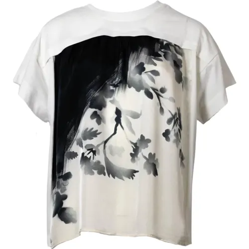 Oversized Baumwoll-T-Shirt mit Blumenmotiven , Damen, Größe: M - High - Modalova