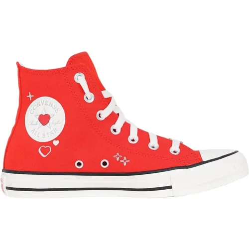 Rote hohe Sneakers mit Herzdesign , Damen, Größe: 37 EU - Converse - Modalova