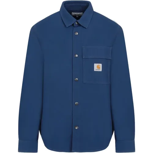 Blaues Baumwollhemd mit Druckknopfverschluss , Herren, Größe: L - Carhartt WIP - Modalova