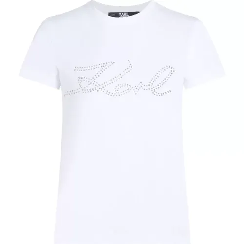 Logo Embellished T-shirt , female, Sizes: L - Karl Lagerfeld - Modalova