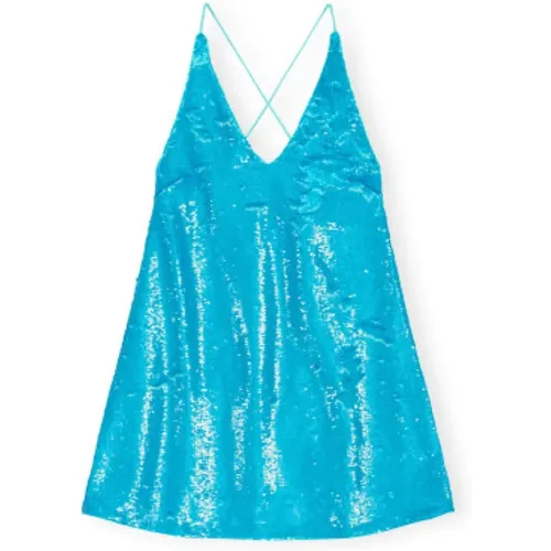 Blaues Pailletten Mini Kleid mit Trägern - Ganni - Modalova