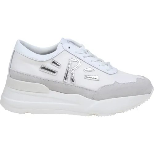 Weiße Ledersneaker mit Silbernen Details , Damen, Größe: 40 EU - Rucoline - Modalova