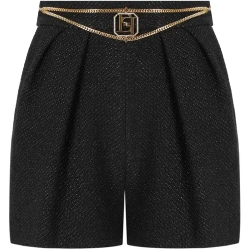 Schwarze Tweed-Shorts mit Kette - Elisabetta Franchi - Modalova