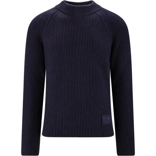 Gerippter Crewneck Sweater mit Logodetail , Herren, Größe: S - Ami Paris - Modalova