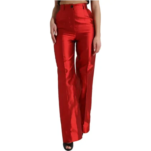 Rote Seidenhose mit hoher Taille und weitem Bein - Dolce & Gabbana - Modalova