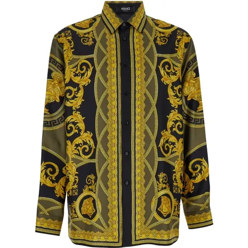 Barocco Print Silk Shirt , male, Sizes: XL, M, L, S - Versace - Modalova