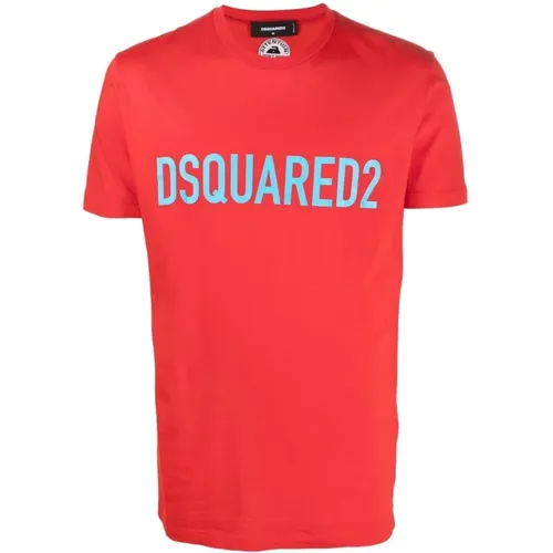 Logo-Print Crew-Neck T-Shirt in and Teal Blue , male, Sizes: 2XL, XL, M - Dsquared2 - Modalova