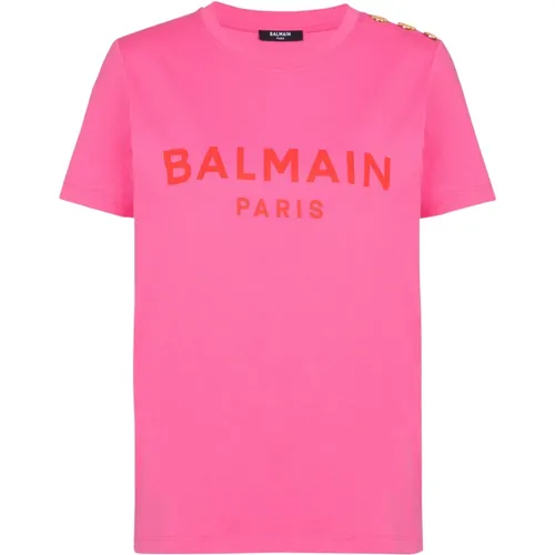 T-Shirt mit Paris-Print , Damen, Größe: M - Balmain - Modalova