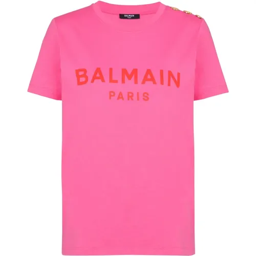 T-Shirt mit Paris-Print , Damen, Größe: S - Balmain - Modalova