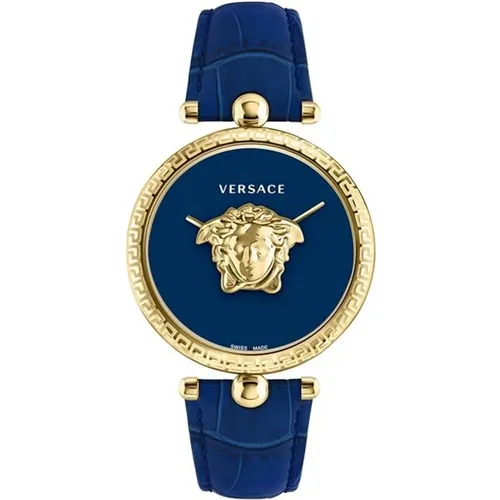 Palazzo Blue Gold Leather Watch , female, Sizes: ONE SIZE - Versace - Modalova