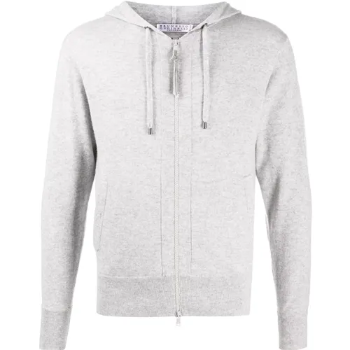 Stone Grey Cashmere Hoodie with Drawstring , female, Sizes: L - BRUNELLO CUCINELLI - Modalova