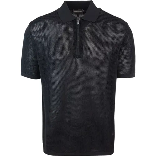 Schwarzes Polo Zip T-shirt , Herren, Größe: XL - Emporio Armani - Modalova