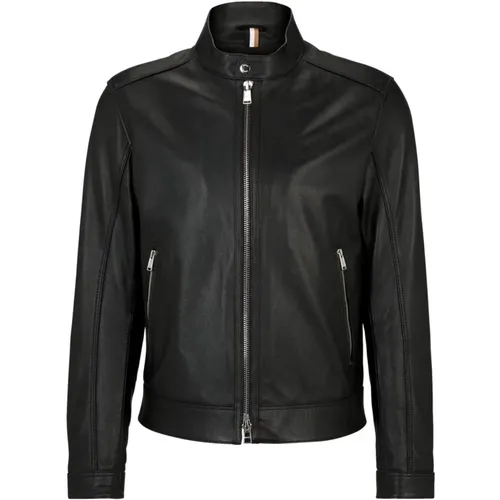 Leather Jacket with Mandarin Collar , male, Sizes: M, S, XL, 2XL, L - Hugo Boss - Modalova