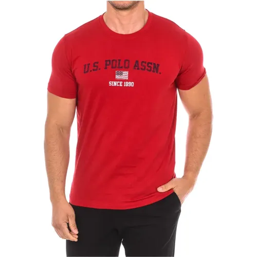 T-Shirt mit kurzem Ärmel und geripptem Ausschnitt , Herren, Größe: 2XL - U.S. Polo Assn. - Modalova