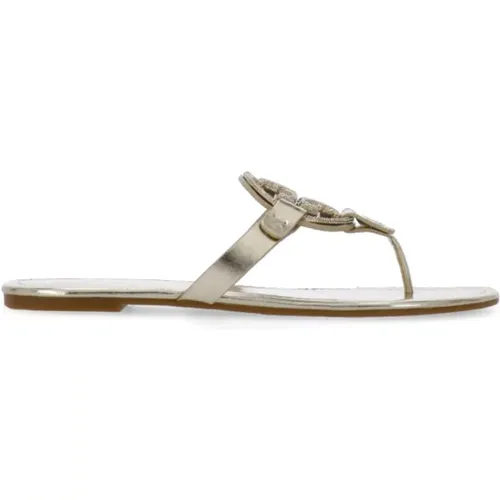 Golden Leather Sandals with Logo , female, Sizes: 4 UK, 5 UK, 3 UK, 2 UK, 6 UK - TORY BURCH - Modalova