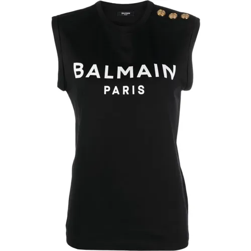 T-Shirt mit 3 Knöpfen , Damen, Größe: M - Balmain - Modalova