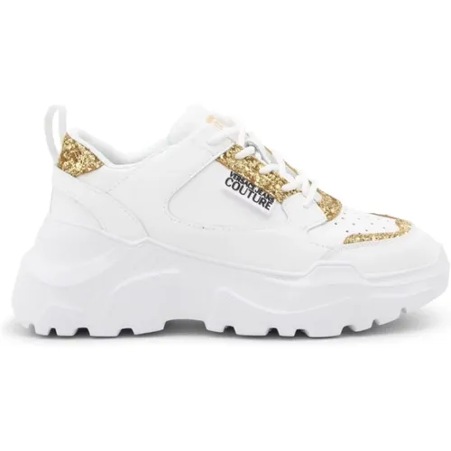 Weiße Sneakers mit Goldglitzer-Details , Damen, Größe: 36 EU - Versace - Modalova