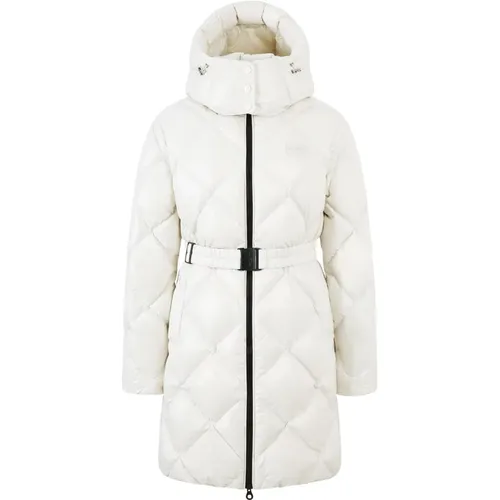 Diamond-Quilted Long Down Jacket with Detachable Hood and Belt , female, Sizes: M, XS, 2XS, S - duvetica - Modalova