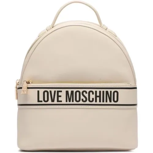 Logo Lettering Ivory PU Backpack , female, Sizes: ONE SIZE - Love Moschino - Modalova