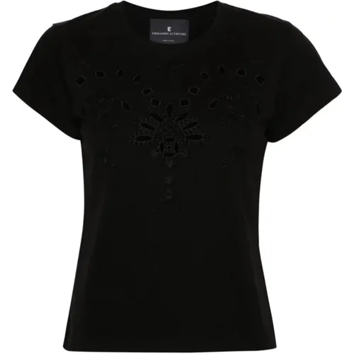 Schwarzes T-Shirt , Damen, Größe: M - Ermanno Scervino - Modalova