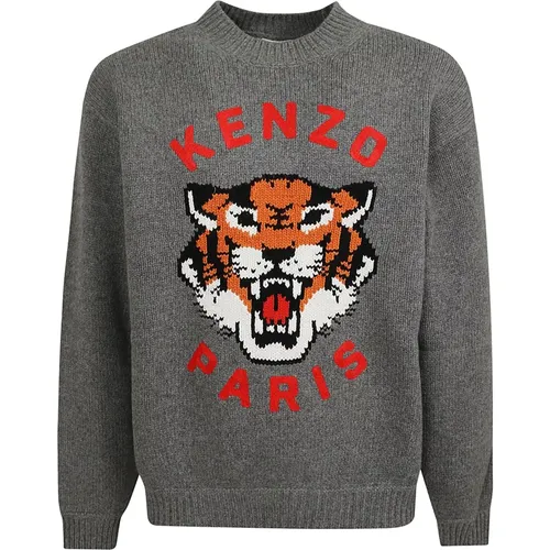 Grey Lucky Tiger Sweater Aw24 , male, Sizes: L, S, M - Kenzo - Modalova