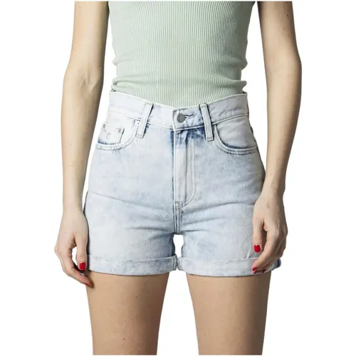 Blaue einfarbige Shorts mit Reißverschluss und Knopfverschluss , Damen, Größe: W24 - Calvin Klein Jeans - Modalova