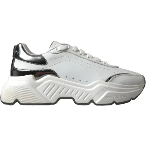 Weiße Silberne Leder Daymaster Sneakers , Damen, Größe: 38 1/2 EU - Dolce & Gabbana - Modalova