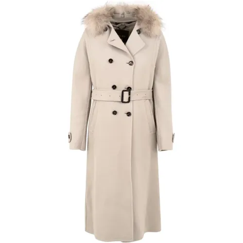 Front Button Closure Fur Collar Coat , female, Sizes: XS, S - Moorer - Modalova