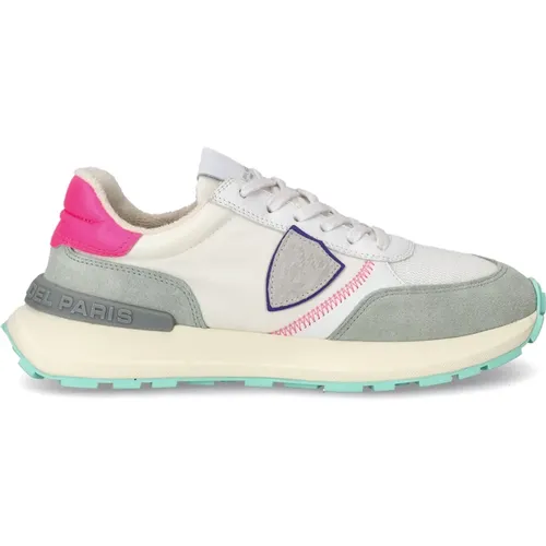 Vintage Racing Style Sneakers Weiß Fuchsia , Damen, Größe: 41 EU - Philippe Model - Modalova