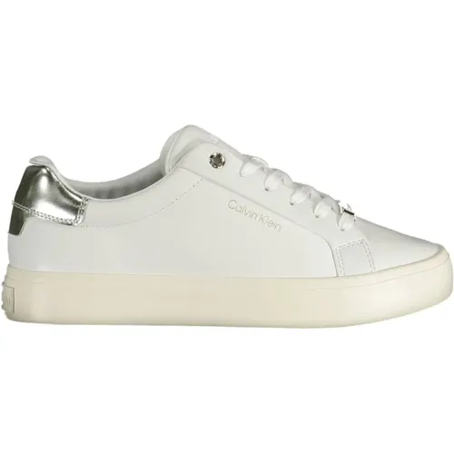 Weißer Polyester Sneaker mit Schnürsenkeln und Logo , Damen, Größe: 36 EU - Calvin Klein - Modalova