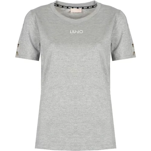 Figurbetontes T-Shirt mit Rundhalsausschnitt und glänzendem Silberfaden , Damen, Größe: M - Liu Jo - Modalova