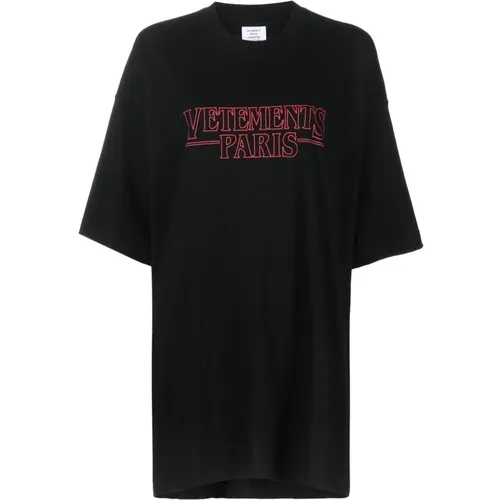 Schwarzes Logo-Print Baumwoll-T-Shirt , Damen, Größe: S - Vetements - Modalova