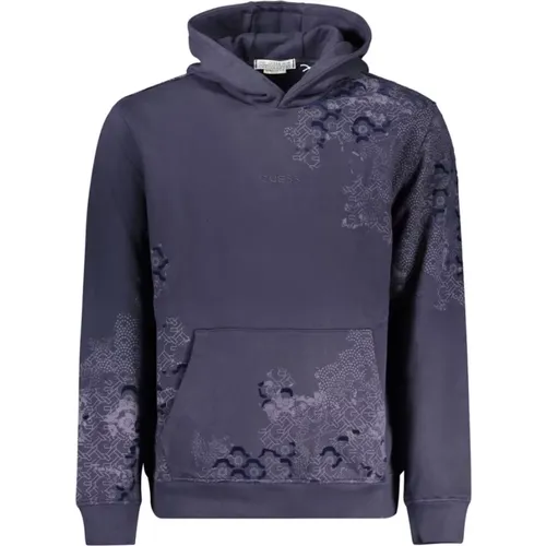 Blauer Baumwoll-Hoodie mit bedrucktem Logo , Herren, Größe: M - Guess - Modalova