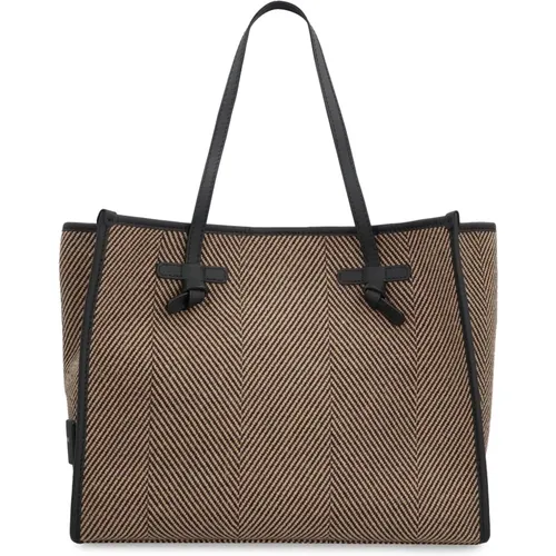 Herringbone Stoff Tote mit Lederdetails , Damen, Größe: ONE Size - Gianni Chiarini - Modalova