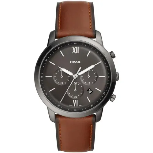 Elegante Leder Chronograph Uhr - Fossil - Modalova