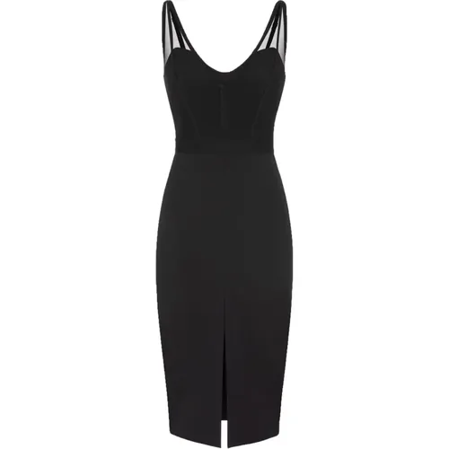 Schwarzes Midi-Kleid mit Stretch-Tüll , Damen, Größe: 2XL - Elisabetta Franchi - Modalova