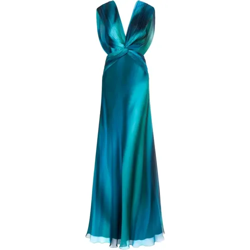 Turquoise Gradient Silk Chiffon Dress , female, Sizes: M - alberta ferretti - Modalova