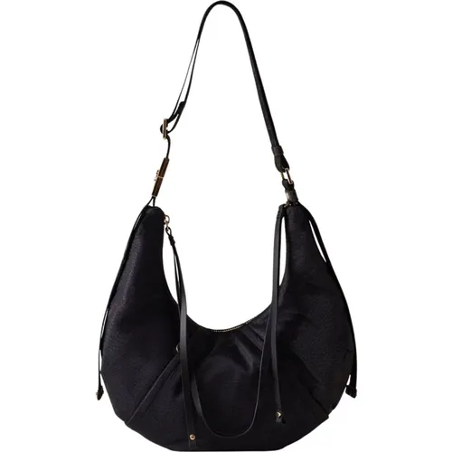 Dunkel Schwarze Hobo Tasche,Fold Line Schwarze Taschen - Borbonese - Modalova