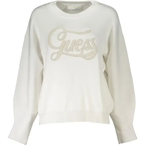 Weißer bestickter Crewneck Sweater , Damen, Größe: L - Guess - Modalova