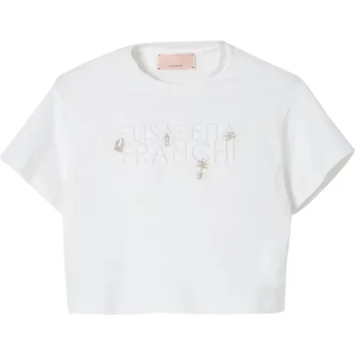 Mädchen Weiße Spitzenblumen-T-Shirt - Elisabetta Franchi - Modalova