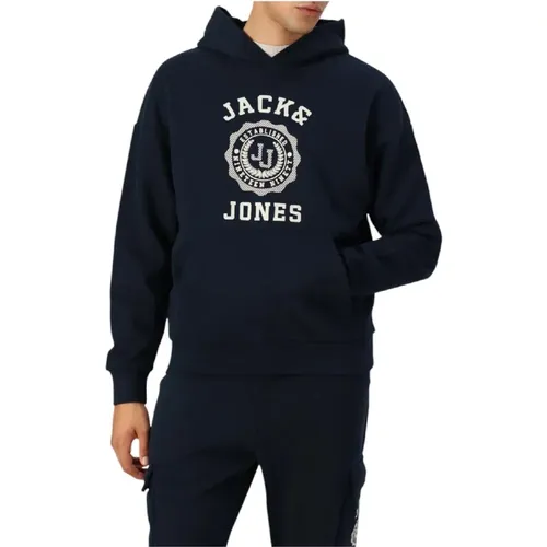 Marineblauer Kapuzenpullover Modern Vielseitig , Herren, Größe: L - jack & jones - Modalova