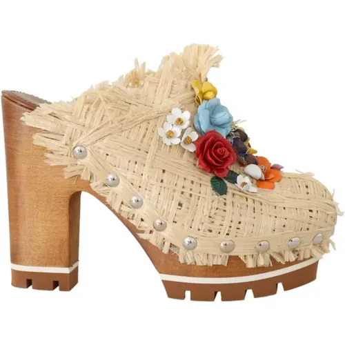 Raffia Blumen Mules Slides - Dolce & Gabbana - Modalova