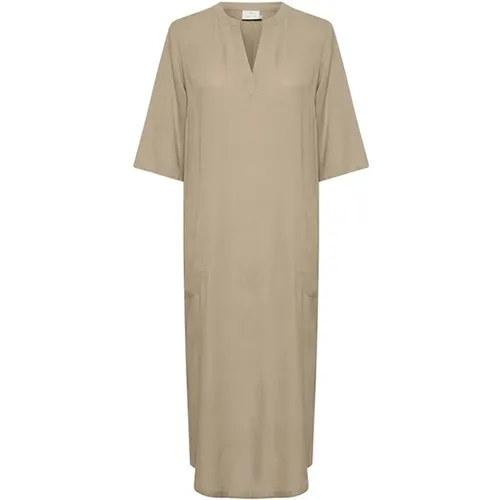 Chinchilla Kaftan Kleid V-Ausschnitt , Damen, Größe: 2XL - Kaffe - Modalova