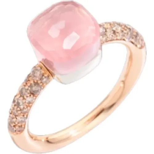 Petit Nudo Ring - Rose Gold, Brown Diamond, Rose Quartz, White Gold , female, Sizes: 51 MM - Pomellato - Modalova