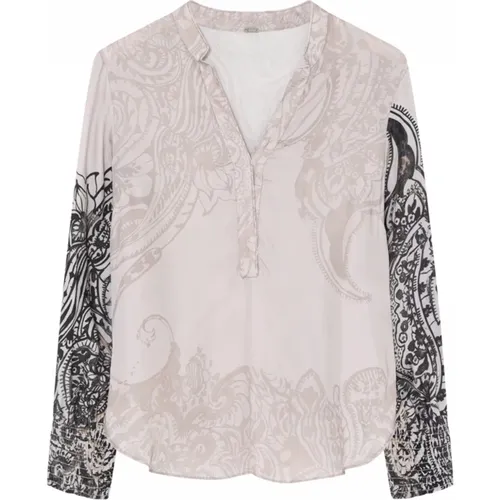 Beigeprint Bluse mit Smock-Manschetten , Damen, Größe: XS - Gustav - Modalova